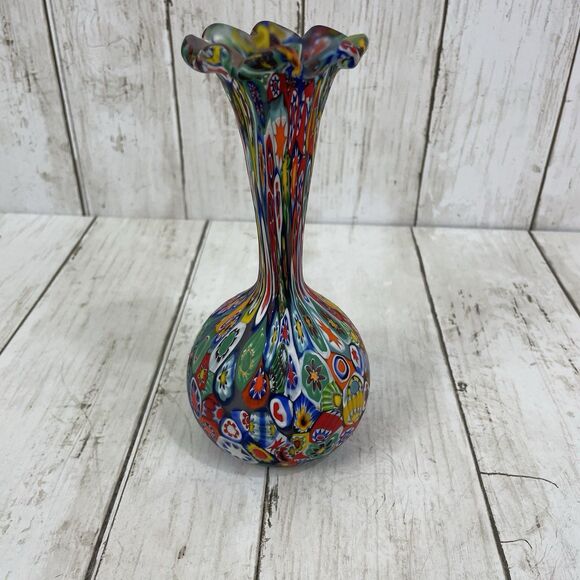 Fratelli Toso Other - Vintage Fratelli Toso Murano Millefiori Murrine Cane Vase 6.75”